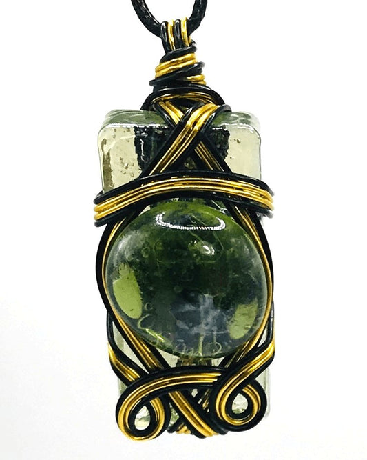 Rock & Glass Green Gold and Black Medium 1 1/2-2 inch Pendant - Sunshine & Goldie