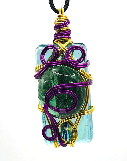 Rock & Glass Green Light Blue Purple and Gold Medium 1 1/2-2 inch Pendant - Sunshine & Goldie