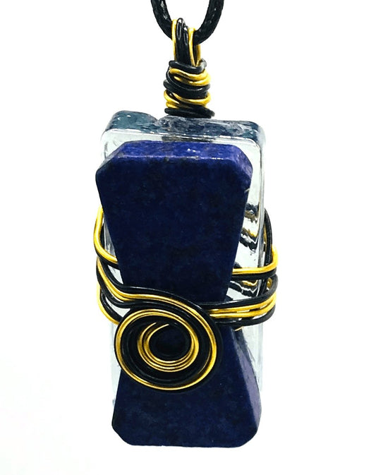 Rock & Glass Lapis Lazuli Blue Gold Black Medium 1 1/2-2 inch Pendant - Sunshine & Goldie