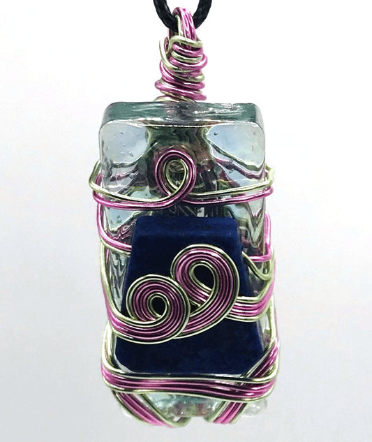 Rock & Glass Lapis Lazuli Blue Pink and Light Green Medium 1 1/2-2 inch Pendant - Sunshine & Goldie