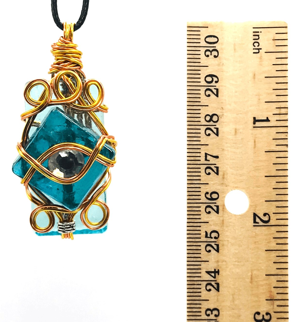 Rock & Glass Light Blue Gold and Copper Medium 1 1/2-2 inch Pendant - Sunshine & Goldie