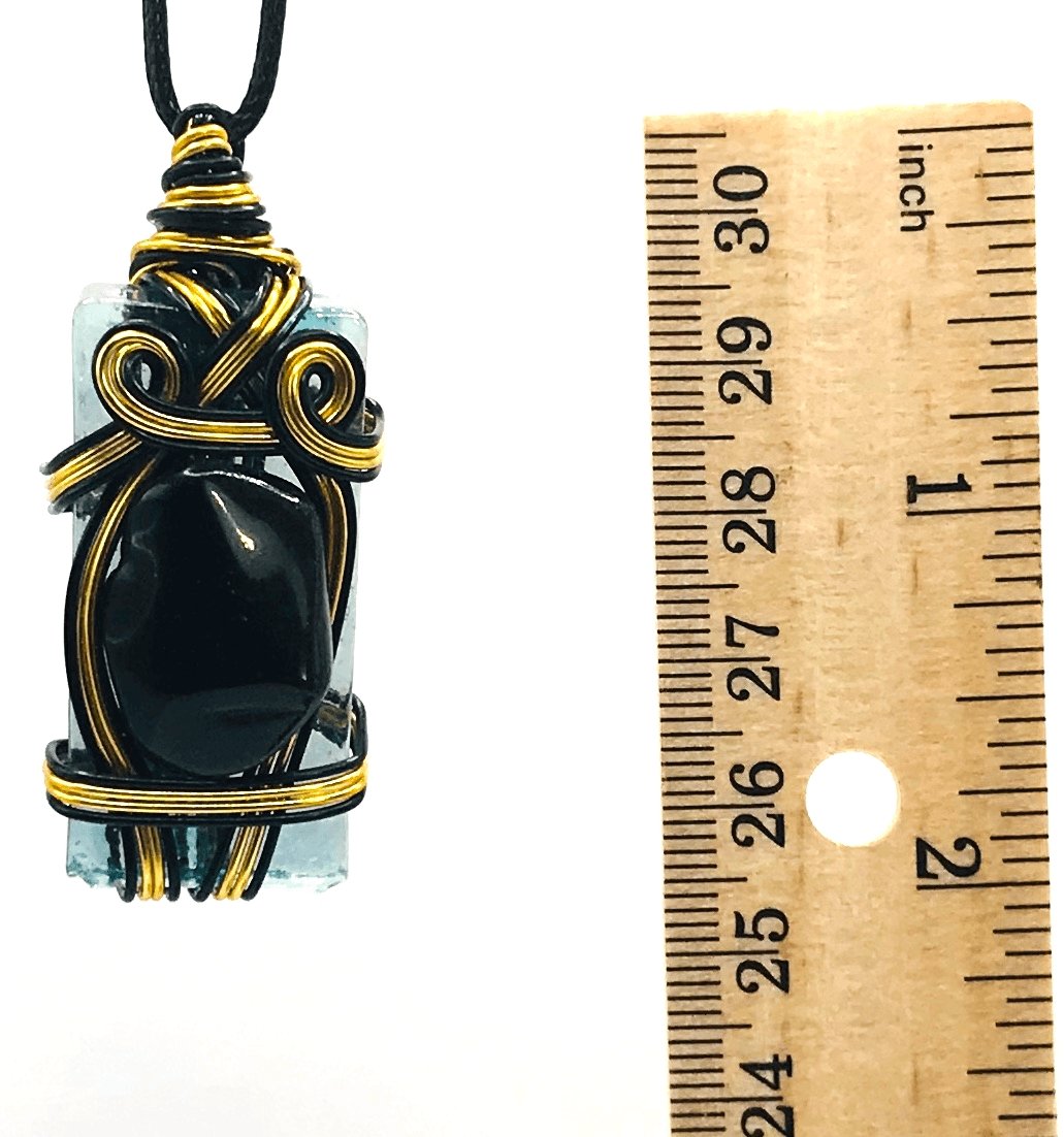 Rock & Glass Obsidian Black Gold 1 1/2-2 inch Pendant - Sunshine & Goldie