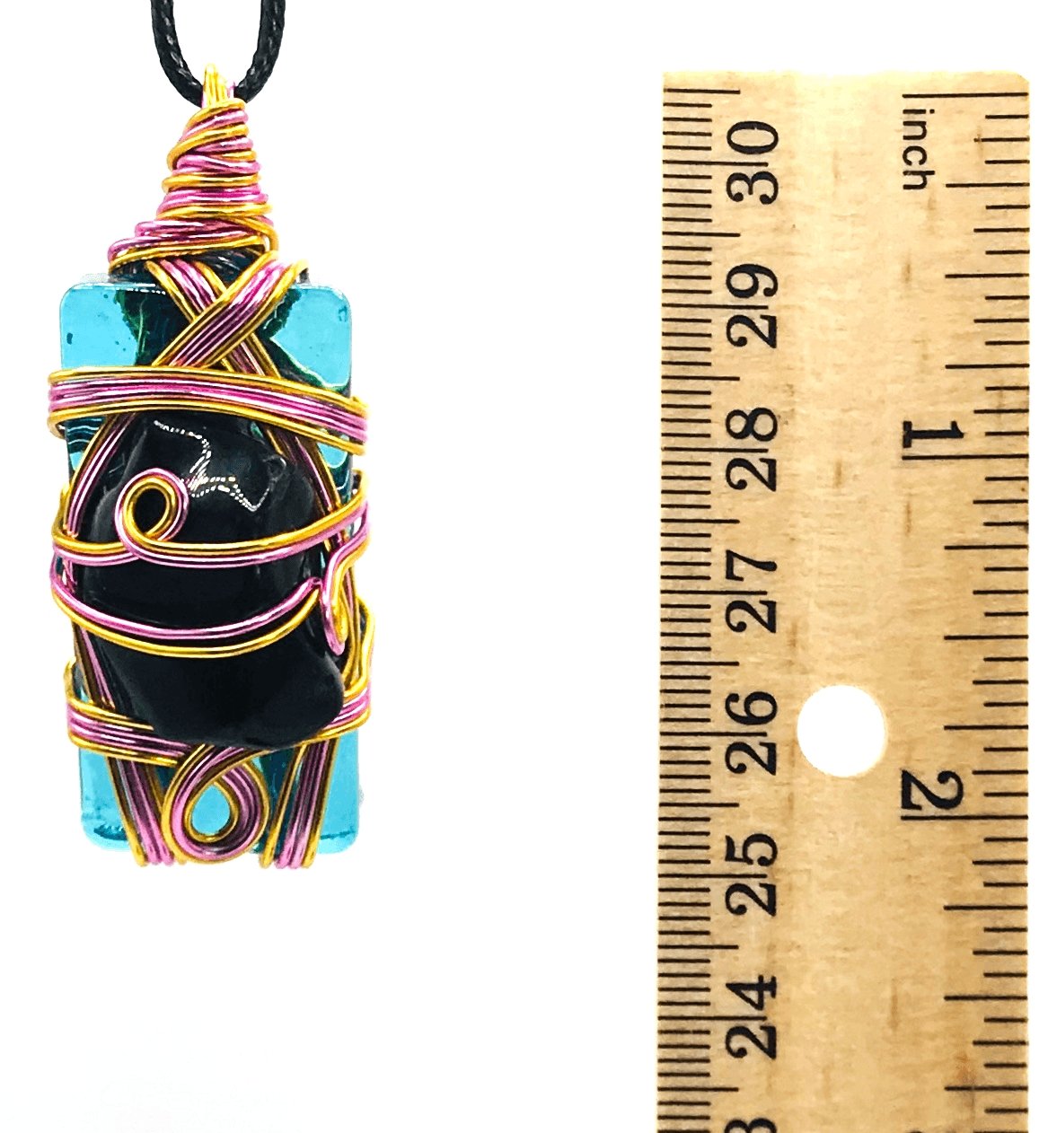 Rock & Glass Obsidian Black Light Blue Pink and Gold Medium 1 1/2-2 inch Pendant - Sunshine & Goldie