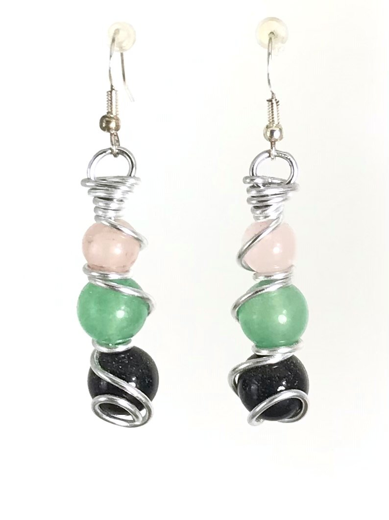 Rose Quartz Aventurine & Obsidian Earrings - Sunshine & Goldie