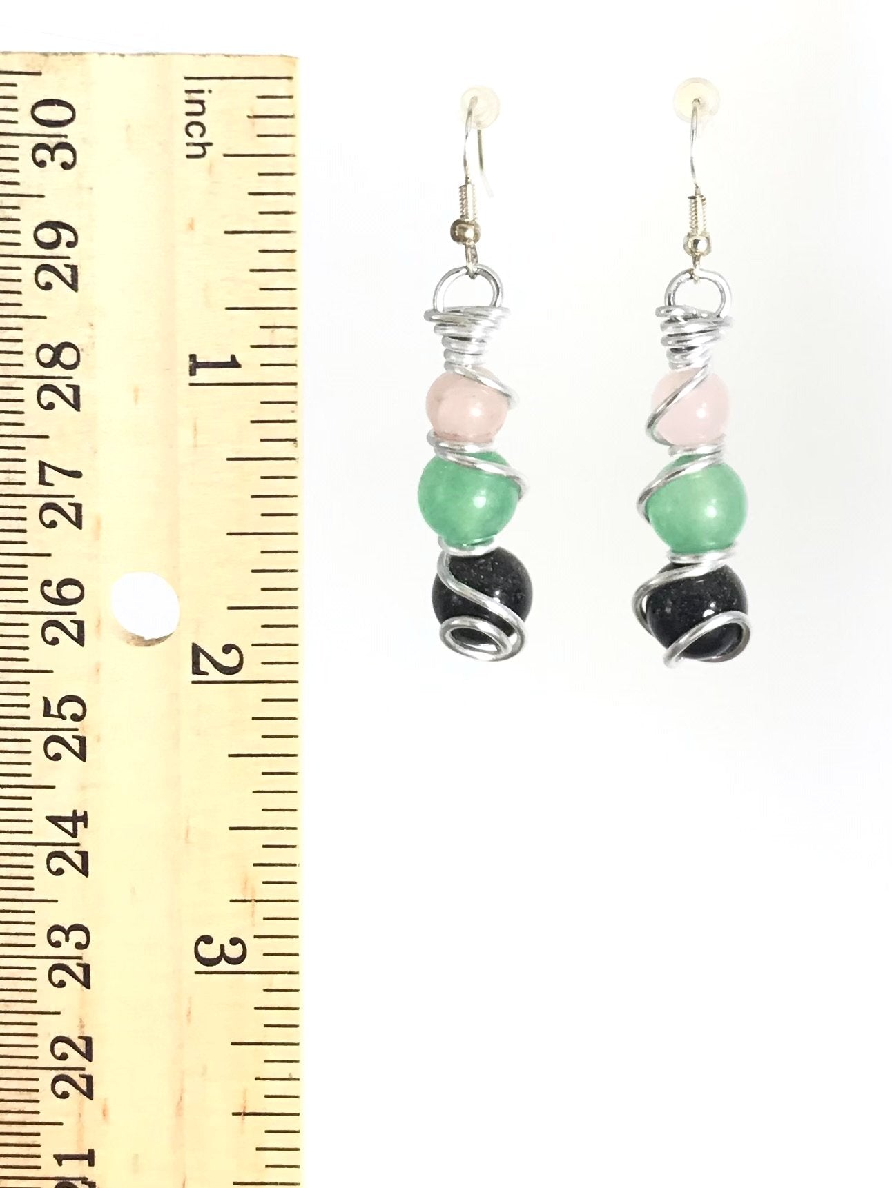 Rose Quartz Aventurine & Obsidian Earrings - Sunshine & Goldie