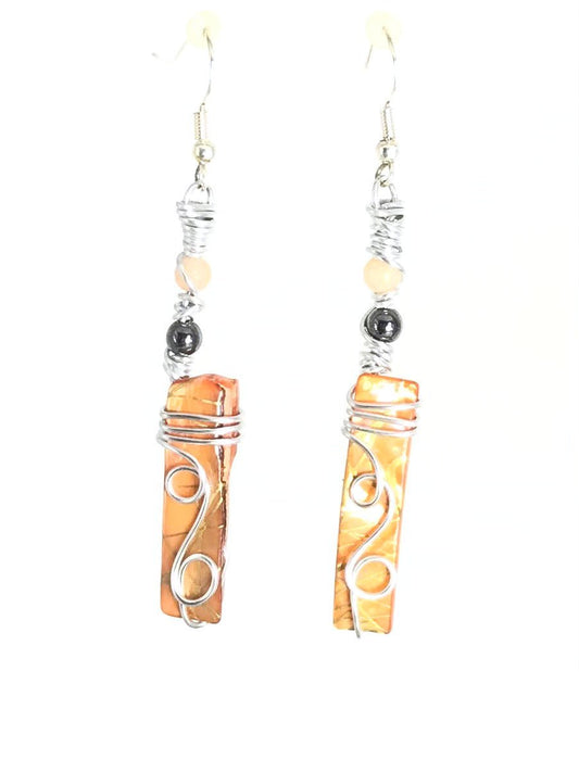 Rose Quartz Hematite Abalone Earrings - Sunshine & Goldie