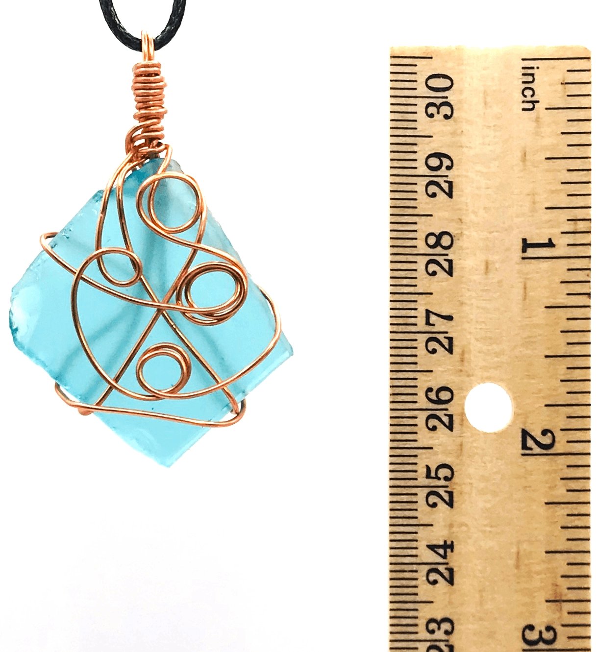 Sea Glass Aqua Blue Copper Medium 1 1/2-2 inch Pendant - Sunshine & Goldie