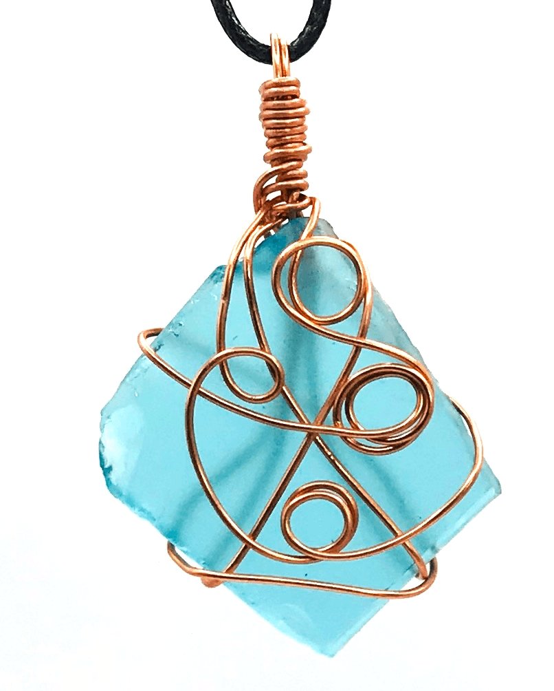 Sea Glass Aqua Blue Copper Medium 1 1/2-2 inch Pendant - Sunshine & Goldie