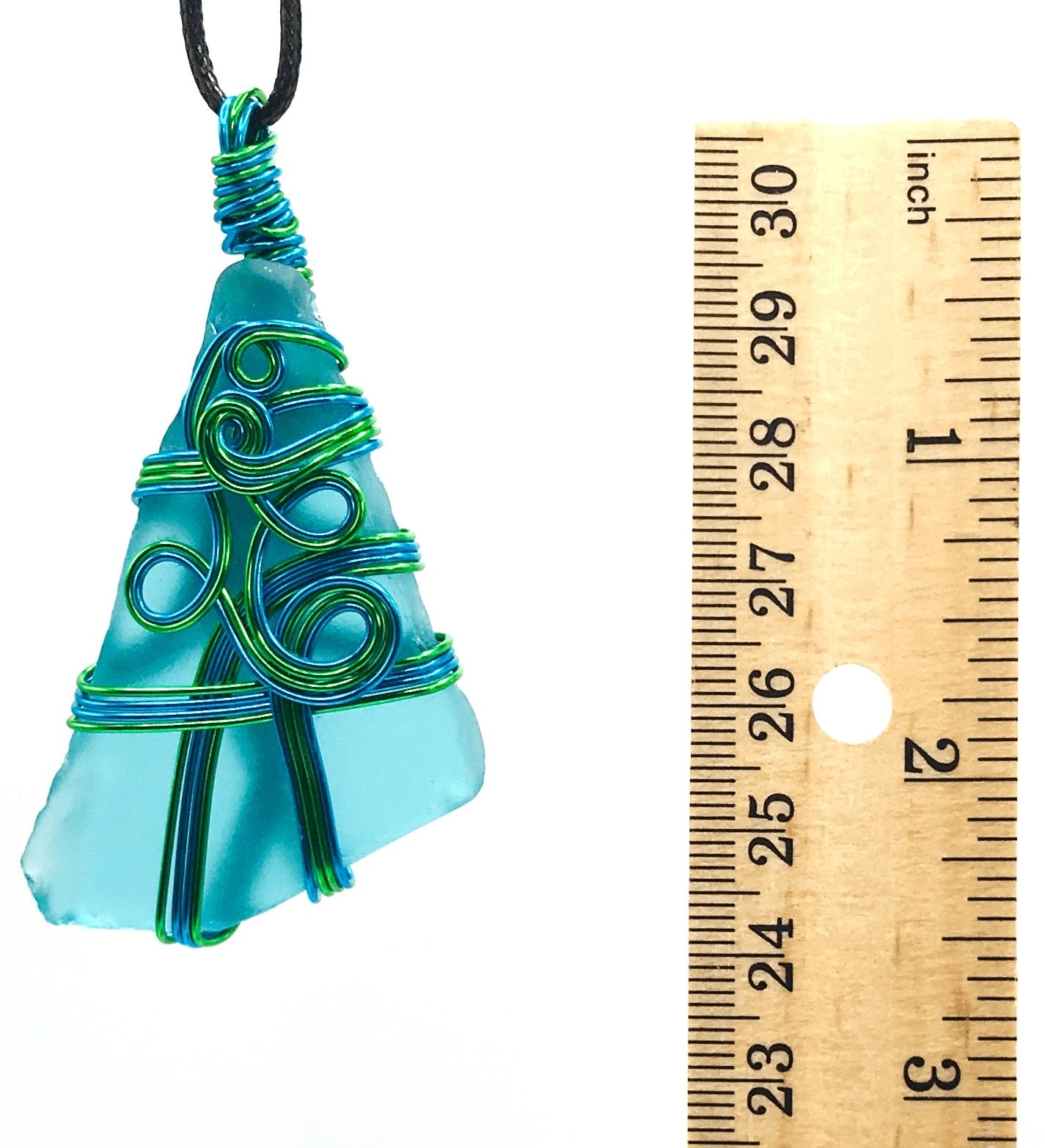 Sea Glass Aqua Blue Sky Blue and Green Large 2-2 1/2 inch Pendant - Sunshine & Goldie