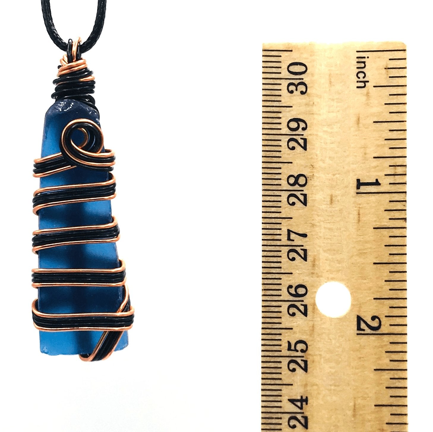 Sea Glass Blue Black and Copper Medium 1 1/2-2 inch Pendant - Sunshine & Goldie