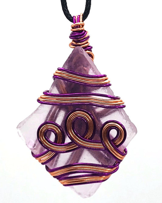 Sea Glass Clear Copper and Purple Large 2-2 1/2 inch Pendant - Sunshine & Goldie