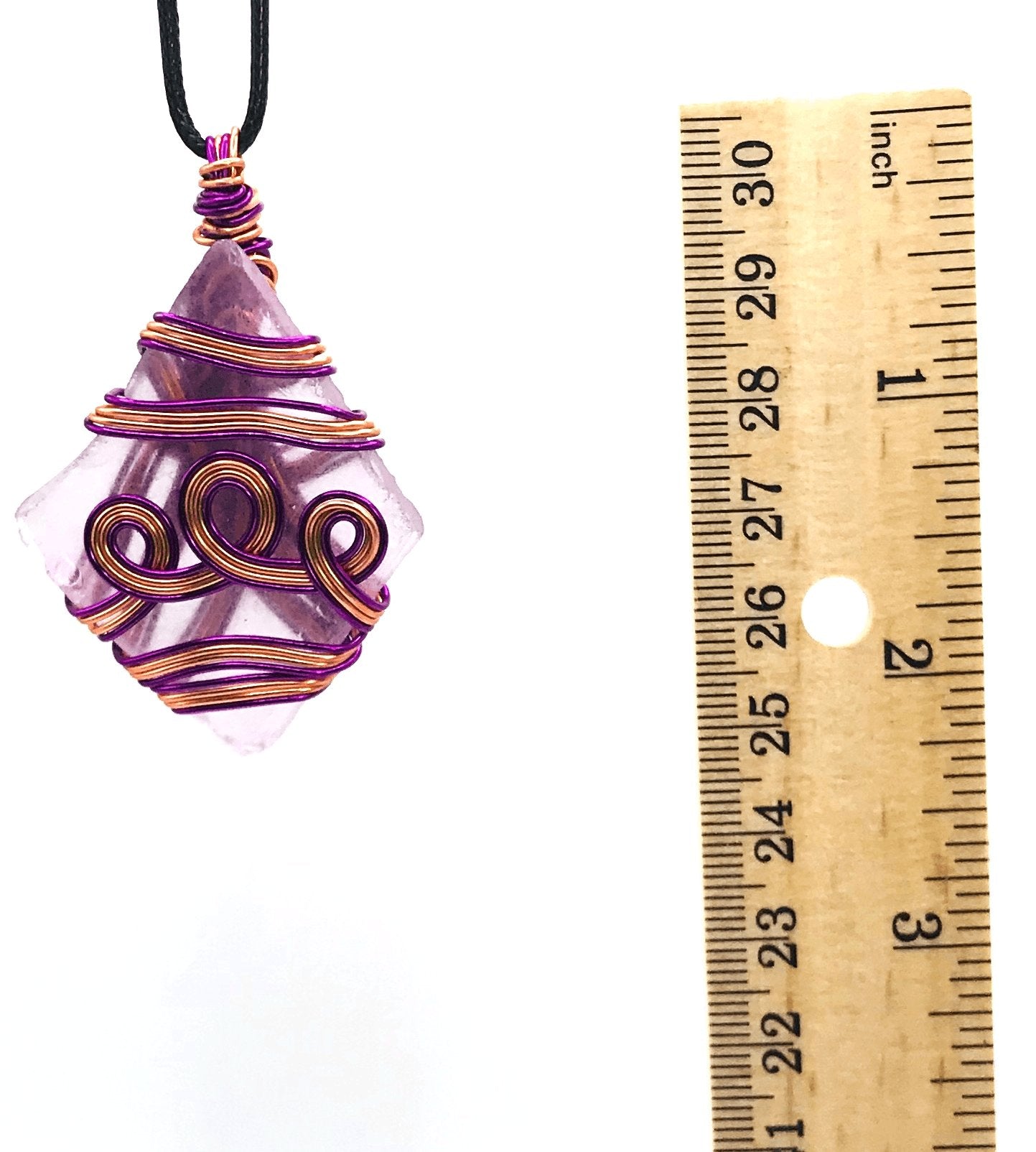 Sea Glass Clear Copper and Purple Large 2-2 1/2 inch Pendant - Sunshine & Goldie