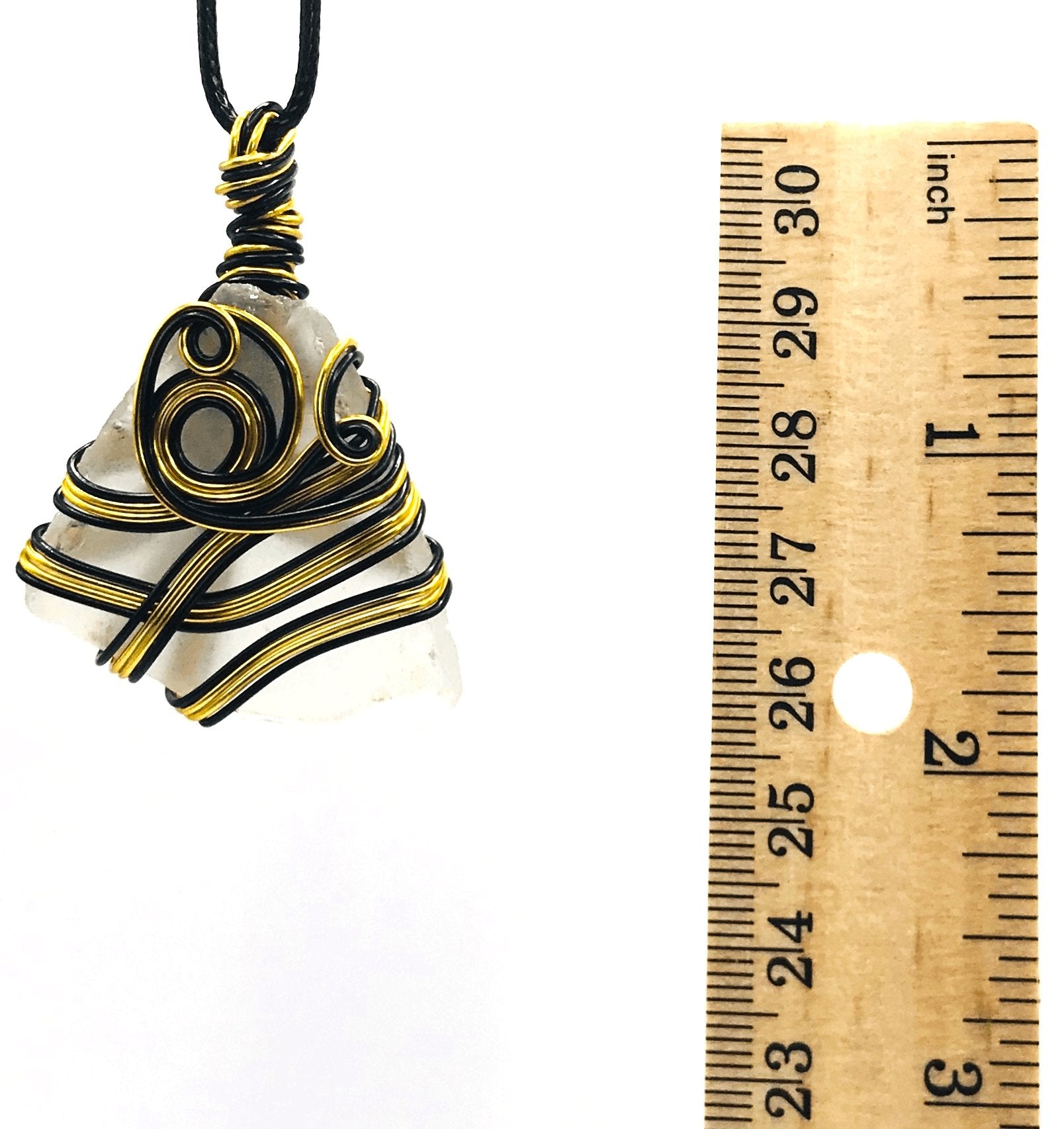 Sea Glass Clear Gold and Black Medium 1 1/2-2 inch Pendant - Sunshine & Goldie