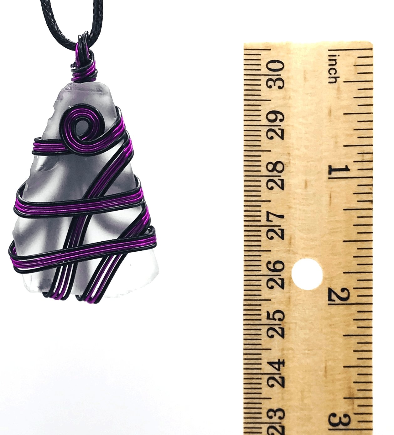 Sea Glass Clear Purple and Black Medium 1 1/2-2 inch Pendant - Sunshine & Goldie