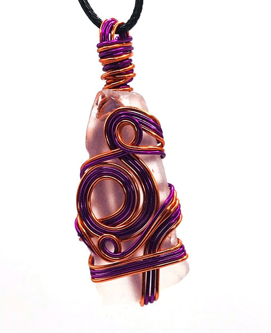 Sea Glass Clear Purple and Orange Medium 1 1/2-2 inch Pendant - Sunshine & Goldie