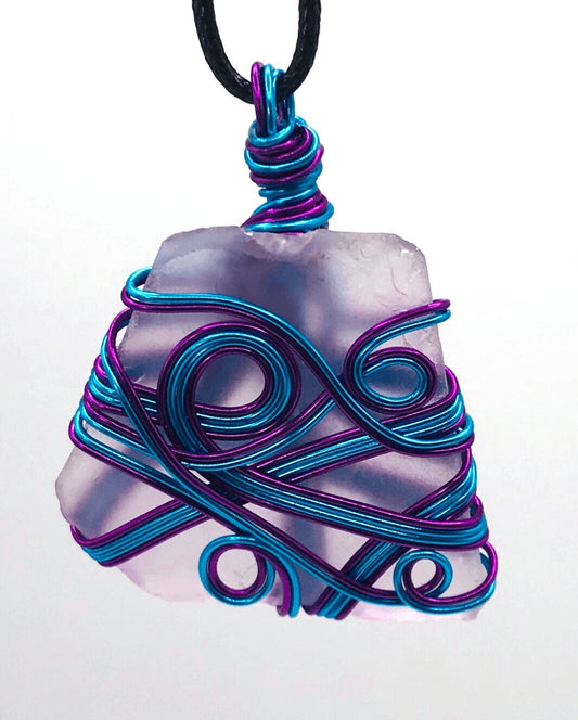 Sea Glass Clear Sky Blue and Purple Medium 1 1/2-2 inch Pendant - Sunshine & Goldie