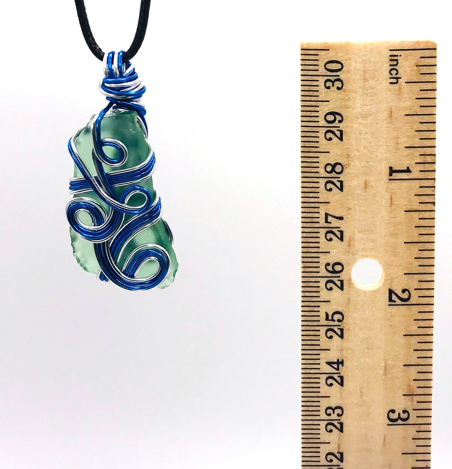 Sea Glass Green Blue and Silver Medium 1 1/2-2 inch Pendant - Sunshine & Goldie