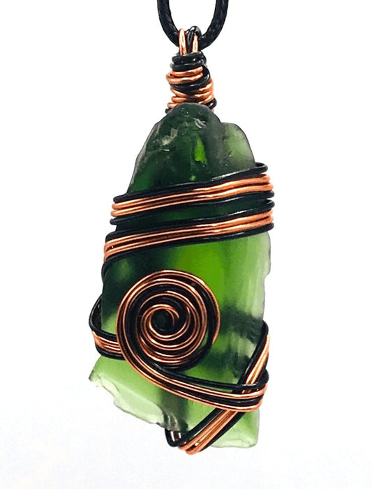 Sea Glass Green Copper and Black Medium 1 1/2-2 inch Pendant - Sunshine & Goldie