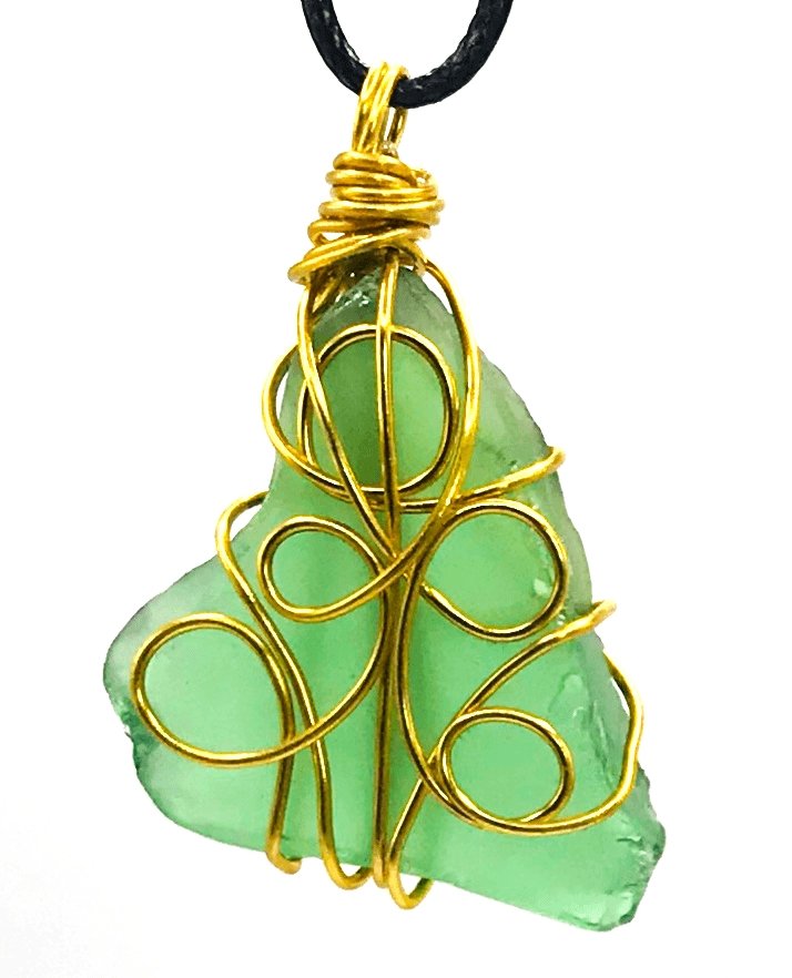 Sea Glass Green Gold Medium 1 1/2-2 inch Pendant - Sunshine & Goldie