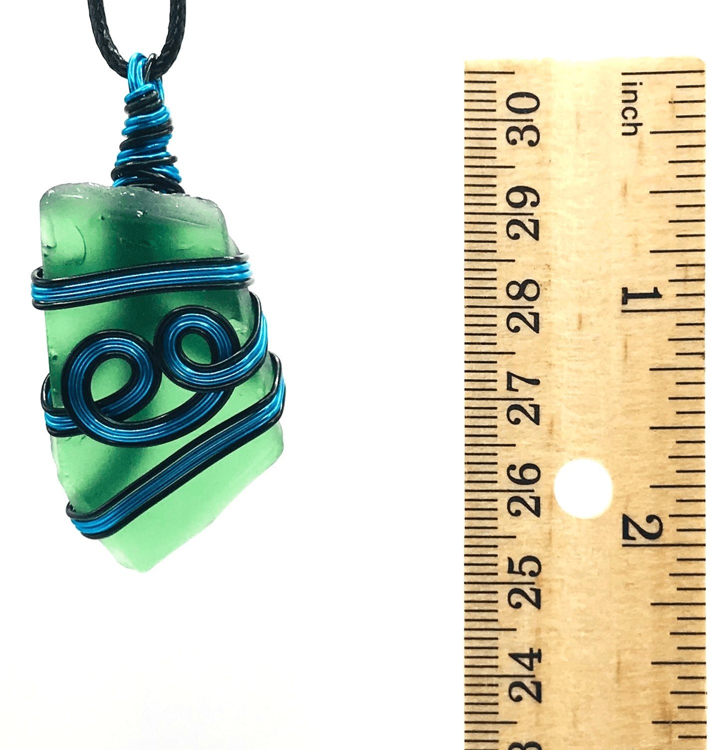 Sea Glass Green Sky Blue and Black Medium 1 1/2-2 inch Pendant - Sunshine & Goldie