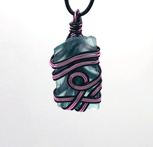 Sea Glass Ice Blue Pink and Black Small 1-1 1/2inch Pendant - Sunshine & Goldie
