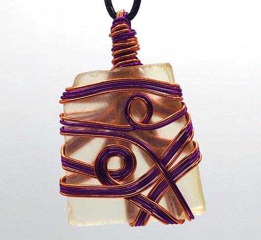 Sea Glass Yellow Purple and Orange Medium 1 1/2-2 inch Pendant - Sunshine & Goldie