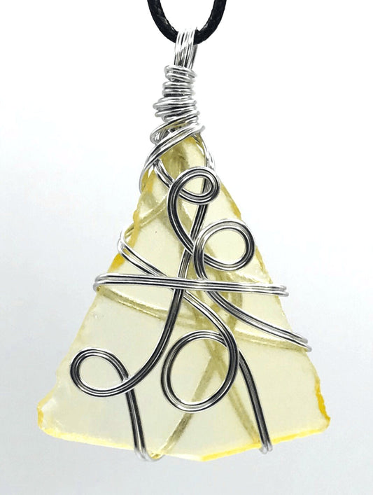 Sea Glass Yellow Silver Large 2-2 1/2 inch Pendant - Sunshine & Goldie