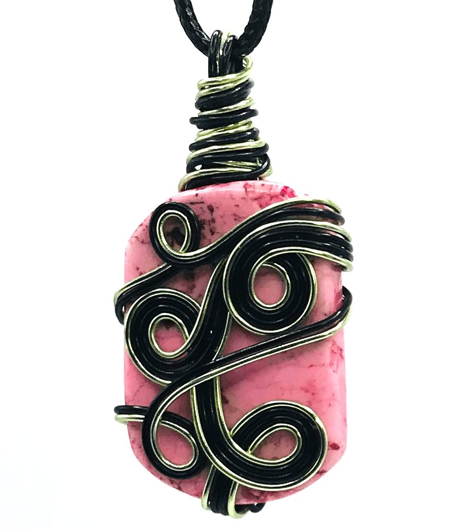 Stone Pink Black and Light Green Medium 1 1/2-2 inch Pendant - Sunshine & Goldie