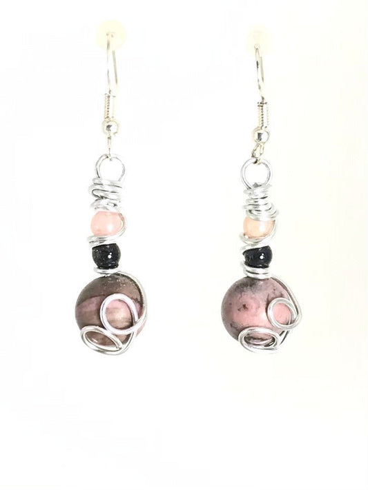 Sunstone Obsidian & Pink Rhodonite Earrings - Sunshine & Goldie