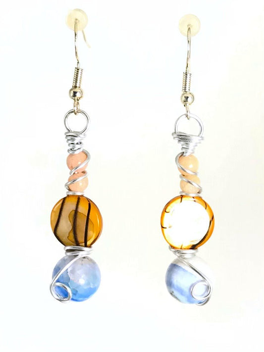 Sunstone Shell & Light Blue Cracle Agate Earrings - Sunshine & Goldie